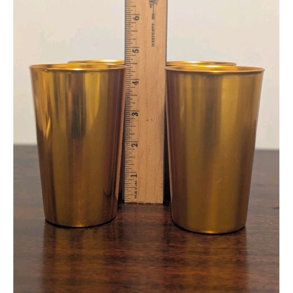4 Vintage Bascal Aluminum Cups Tumblers Metallic Gold MCM Retro Italy 4.5" - Picture 5 of 6